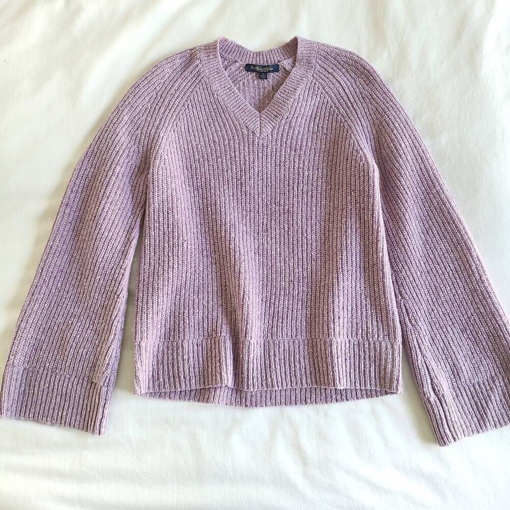 Brooks‎ Brothers Pullover Sweater Womens Small Purple Ribbed V-Neck Italian Yarn